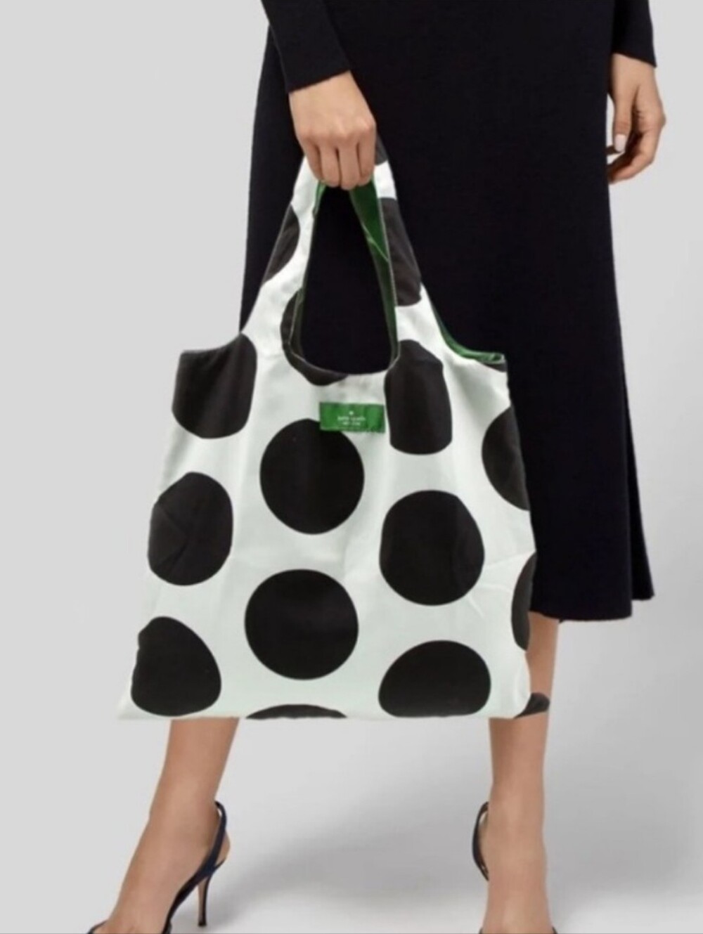 NEW Kate Spade Reusable Black & White Polka Dot Tote Bag